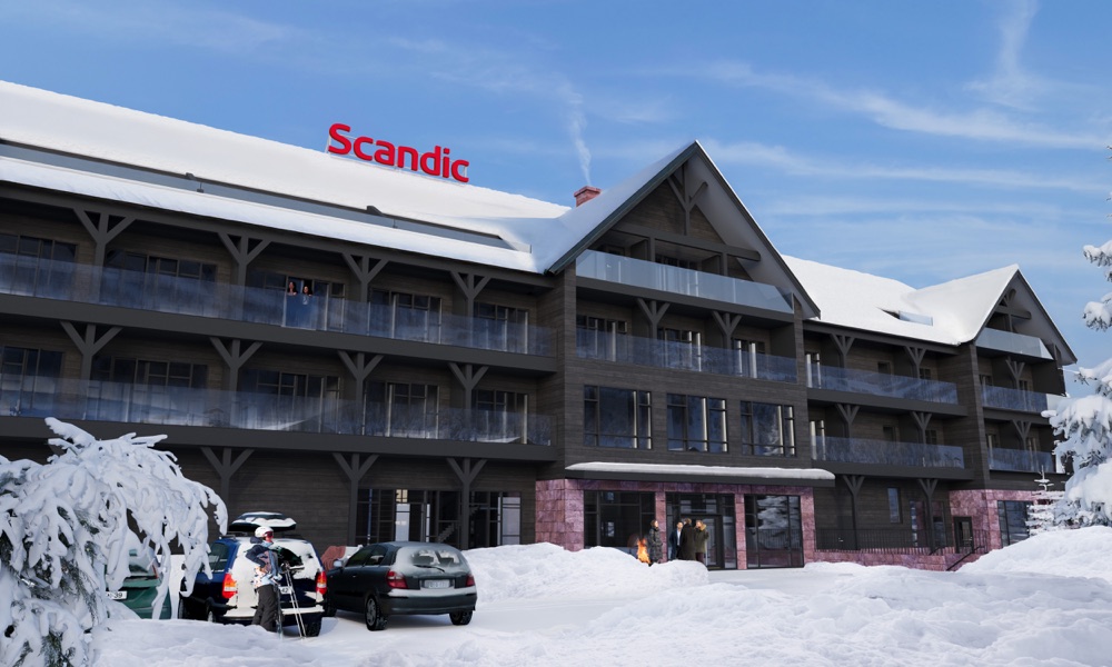 Skiss över Scandics planerade fjällhotell i Sälen